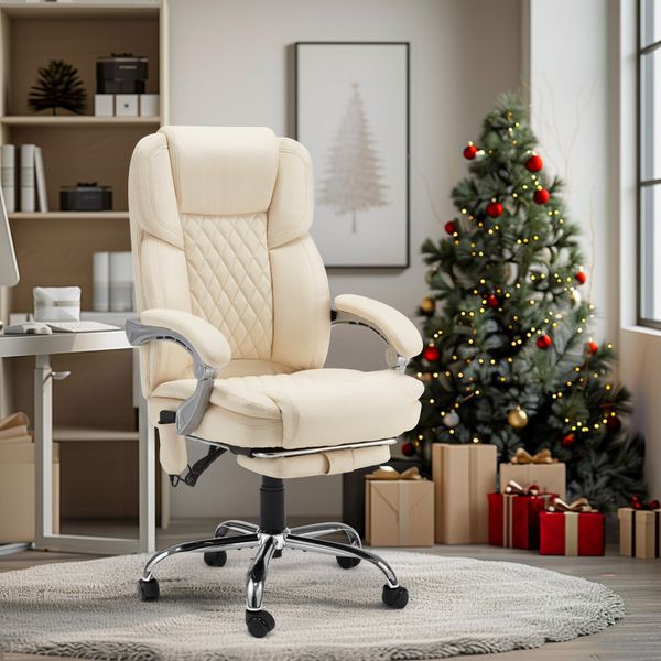 EROMMY Executive Office Chair, Ergonomic Desk Chair Big and Tall Massage and Heated, White