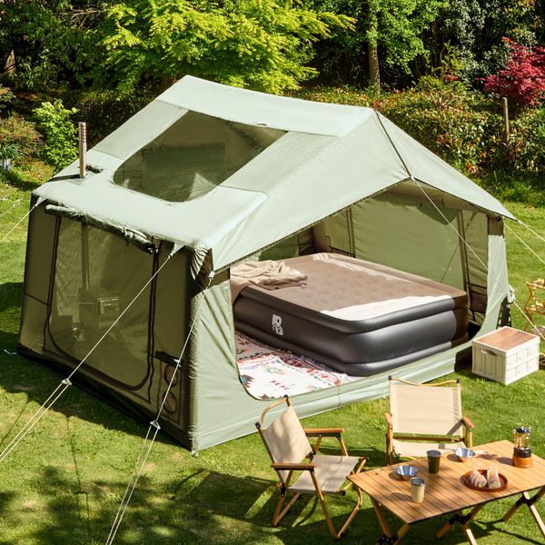 EROMMY 6 Person Instant Tent Green with Large Skylights – 8.2x11.8x7.5ft