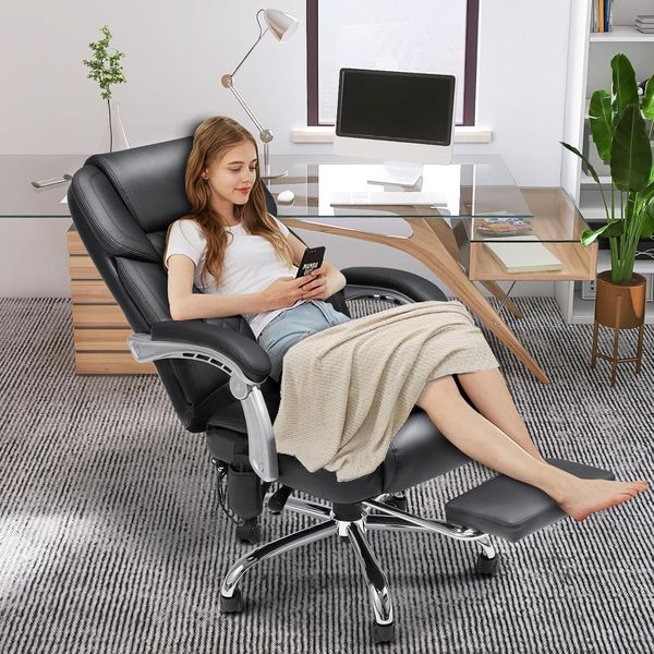 EROMMY Leather Office Chair with Massage and Heating-Black