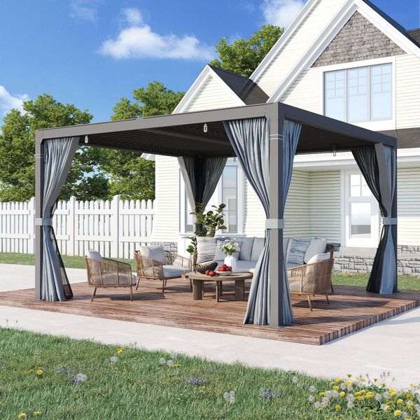 EROMMY 12x12 Pergola with Louvered Roof – Dark Grey