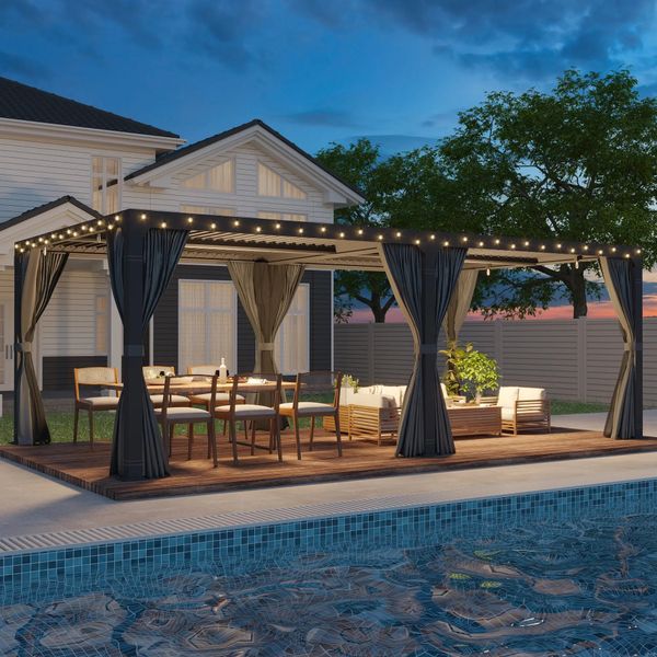 EROMMY 12x24 Adjustable Louvered Pergola with Waterproof Roof, Dark Grey