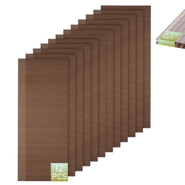 EROMMY 12 Pack 5'x2' Polycarbonate Greenhouse Panels, 0.32" Twin-Wall Sheets, UV Resistant & Weatherproof Clear Roofing for Greenhouse,Gazebo Roofing and Outdoor Projects
