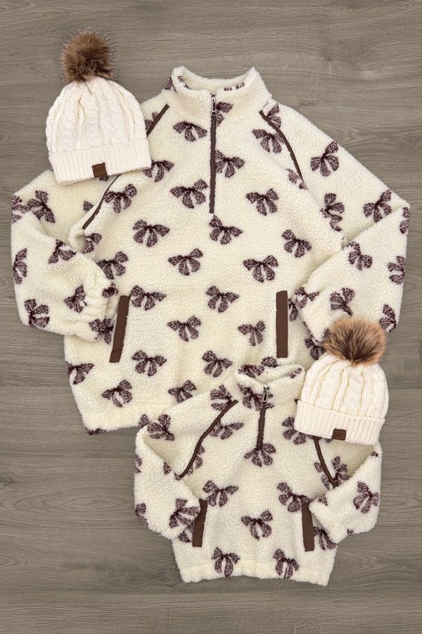 Mom & Me - Cream Bow Sherpa Pullover
