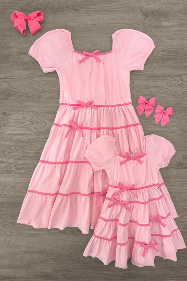 Mom & Me - Pink Ruffle Bow Dress