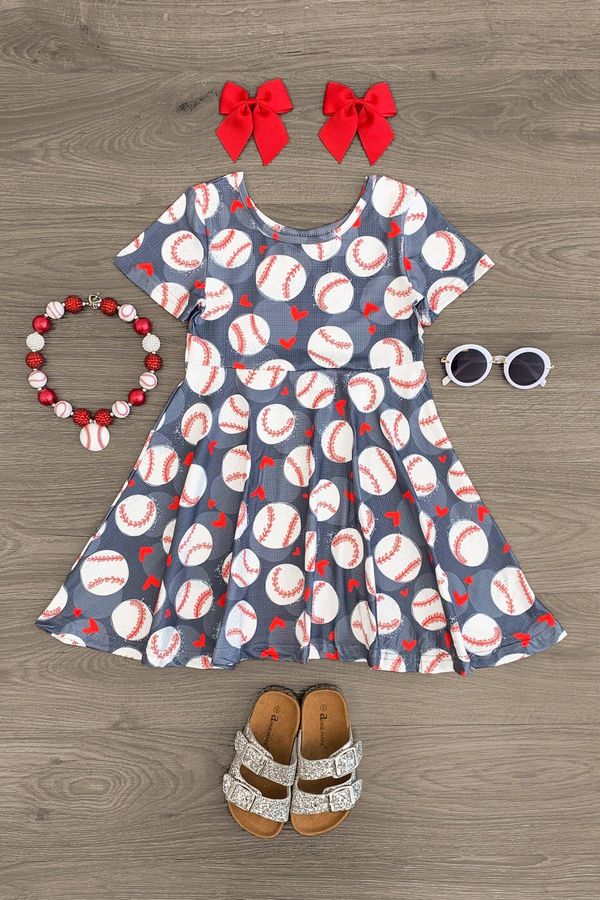 Gray Baseball Hearts Dress