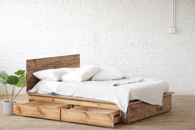 Low Pro Stow - Rustic Modern Platform Bed Frame and Headboard - Loft Style - Storage Bed