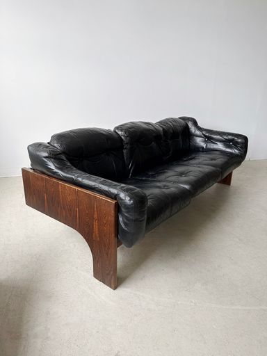 ROSEWOOD & LEATHER ORIOLO SOFA BY CLAUDIO SALOCCHI FOR SORMANI, 60's