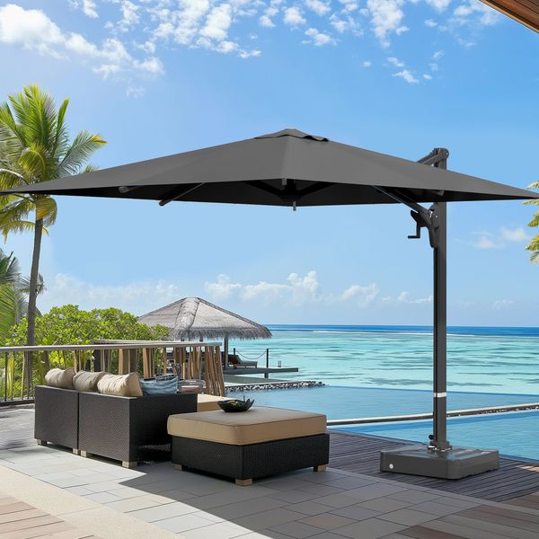 HOMREST 10x13ft Large Rectangular Cantilever Umbrella with 360° Rotation & 6 Adjustable Heights, Outdoor Patio Umbrella for Garden, Pool, Deck, Gray (Base Excluded)