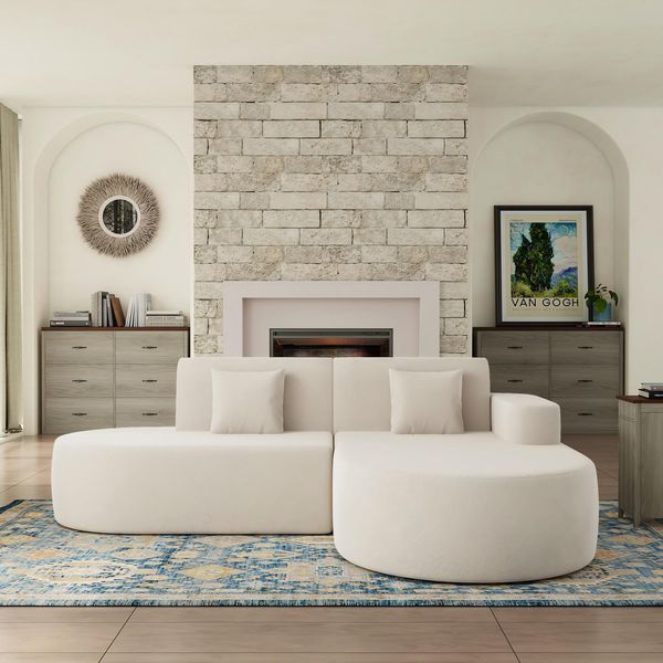 HOMREST Modern L-Shape Sectional Sofa with Chaise Lounge,Boneless L Shape Sofa with Deep Seat, Beige