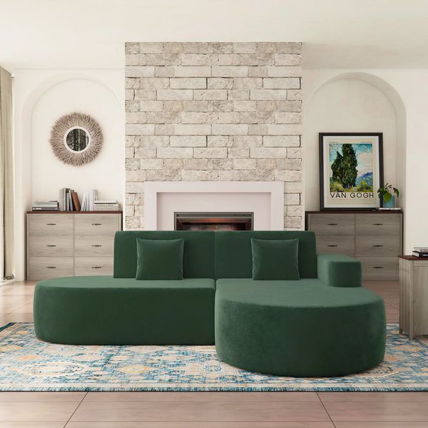 HOMREST Modern L-Shape Sectional Sofa with Chaise Lounge,Boneless L Shape Sofa with Deep Seat, Green