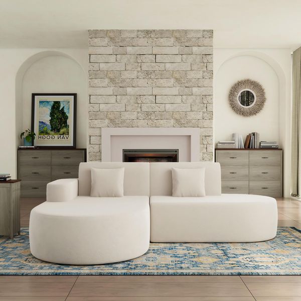 HOMREST Modern L-Shaped Corner Sofa, Chenille Upholstered Cloud Sectional Couch for Living Room and Bedroom, Beige