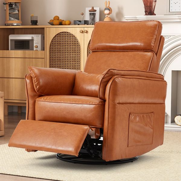 HOMREST Power Swivel Rocking Recliner Chair with Adjustable Headrest and Armrests, Brown