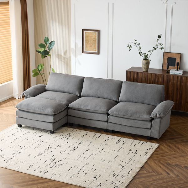 Homrest 120.8 Inch Oversized Sectional Sofa with Ottoman for Modern Living Room - Light Gray