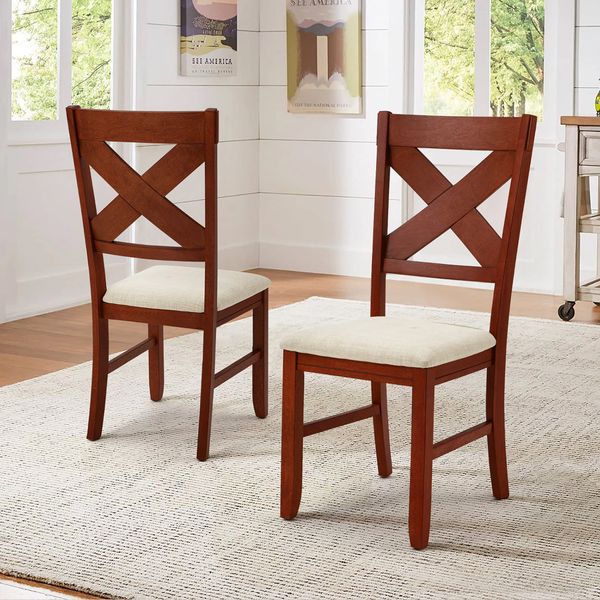 Rustic Farmhouse 19" Upholstered Barstool, Solid Wood Dining Chairs Set of 4 for Kitchen and Dining Room, Walnut