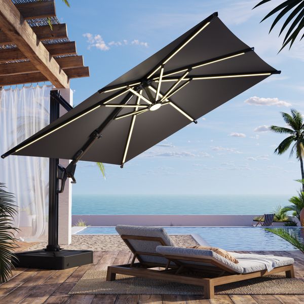 HOMREST 10 X 10 Outdoor Weather-resistant Umbrella with LED Lighting(Base Excluded) - Gray