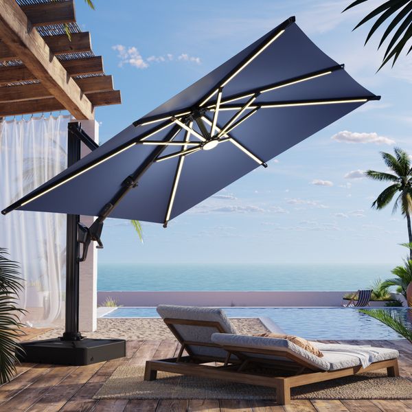 HOMREST 10 X 10 Outdoor Weather-resistant Umbrella with LED Lighting(Base Excluded)  - Navy