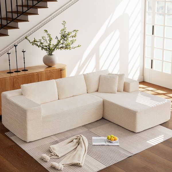 HOMREST 106 inch Cloud Sectional Couch with Chaise Lounge for Living Room, Corduroy Fabric, Beige