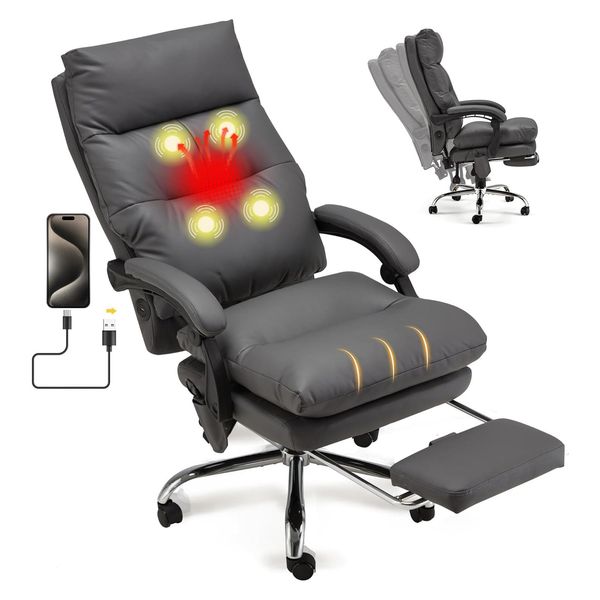 Homrest Executive Office Chair, Heated Massage Office Chair with Footrest - Dark Gray