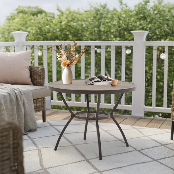 Homrest  38 Inch Outdoor Metal Dining Table with Adjustable Umbrella Hole