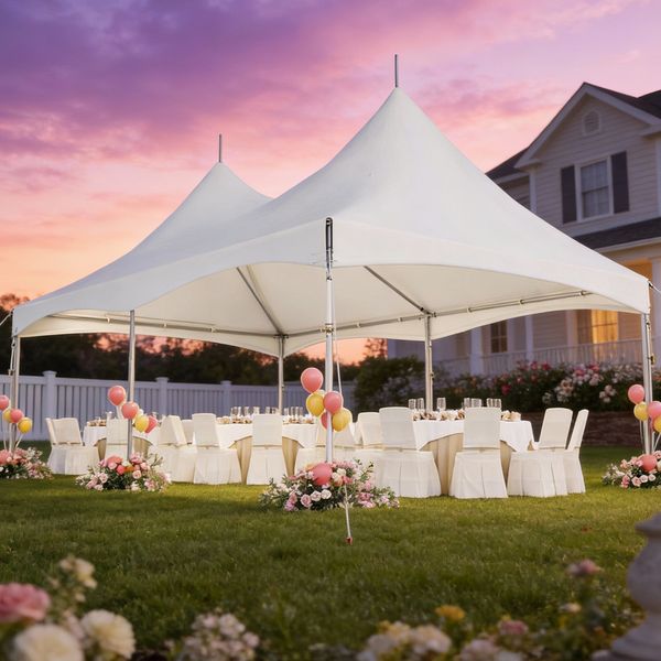 HOMREST  20x30ft Party Tent Outdoor Wedding Tent Heavy Duty Peaked Frame Canopy With Fire Retardant PVC Top 100 Person For Event Commercials White