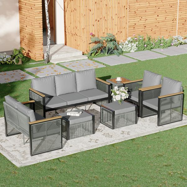 HOMREST 7 Piece Outdoor Sectional Patio Conversation Set, All Weather Outdoor Couch Set Patio Sofa Set for Deck, Lawn, Grey