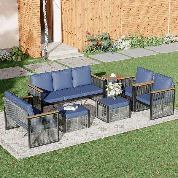 HOMREST 7 Piece Outdoor Sectional Patio Conversation Set, All Weather Outdoor Couch Set Patio Sofa Set for Deck, Lawn, Blue