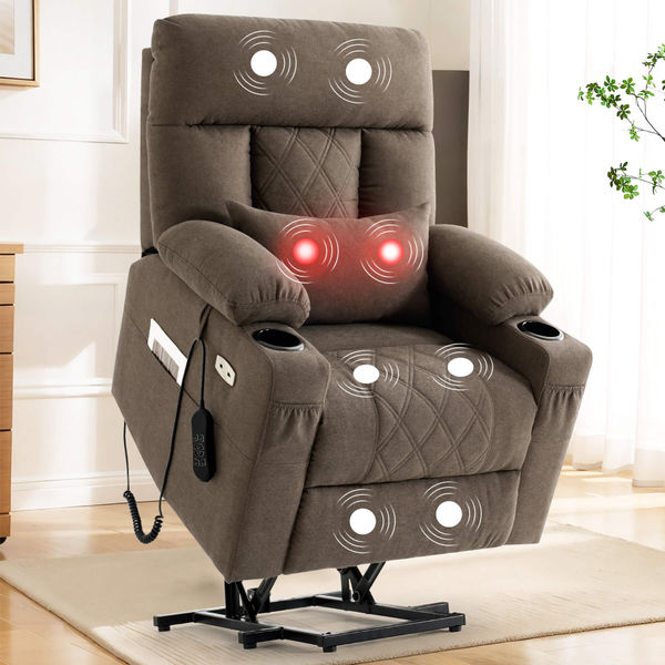 Triple Motor Infinite Position Power Lift Recliner Chair with Adjustable Headrest, Massage & Heat, with Cup Holders