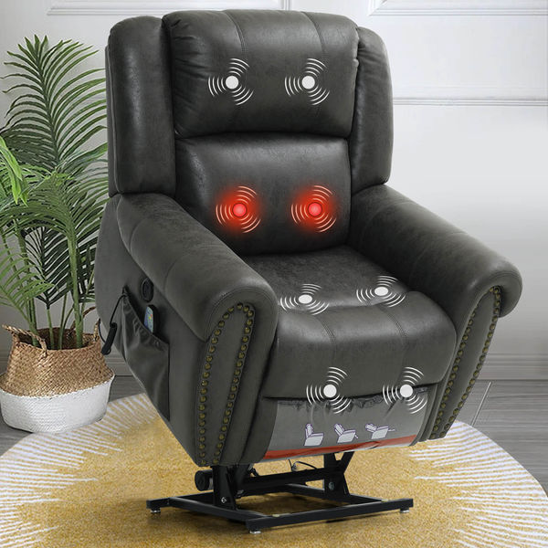 Infinite Position Lift Recliner Chair with Rivet W/ Massage and Heating, Power by Dual Motor, Fabric, Grey