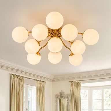 Bloom Brass Frosted Glass Bubble Semi Flush Chandelier