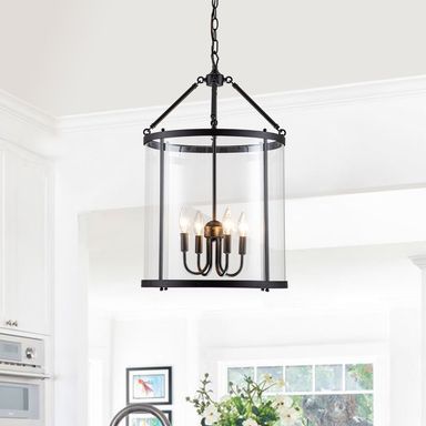 Industrial Farmhouse 4-Light Cylinder Glass Lantern Pendant Light
