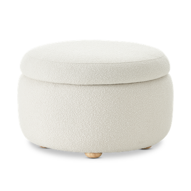 Luna Storage Ottoman, Pearl White Bouclé