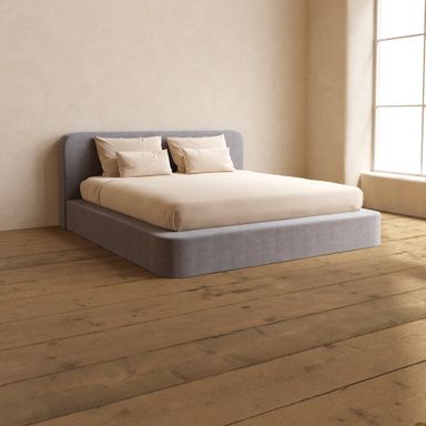 King Upholstered Platform Bed + Headboard | Plush Weave in Ash