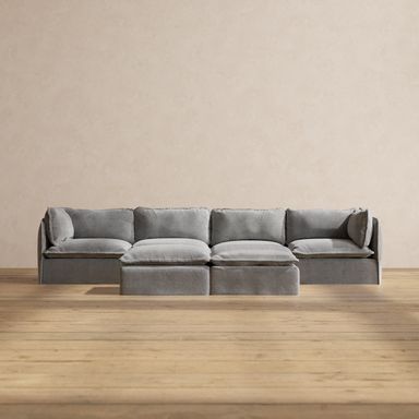 Modular Washable 4-Seater + Bench Ottoman in Ash | Deluxe+ Seat | Cloud Pillow