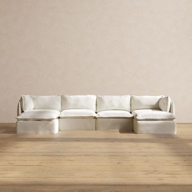 Modular Washable 4-Seater U-Sectional in Eggshell | Memorix+ Seat | Contour Pillow