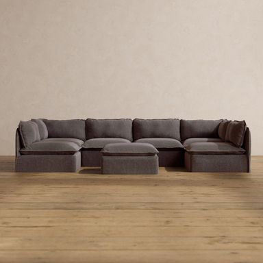 Modular Washable 6-Seater Open-Ends U-Sectional + Ottoman in Caviar | Deluxe+ Seat | Cloud Pillow