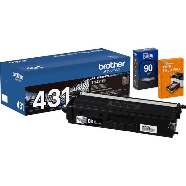 Brother Genuine TN431BK Standard Yield Black Toner Cartridge w/ Print Like a Pro Bundle