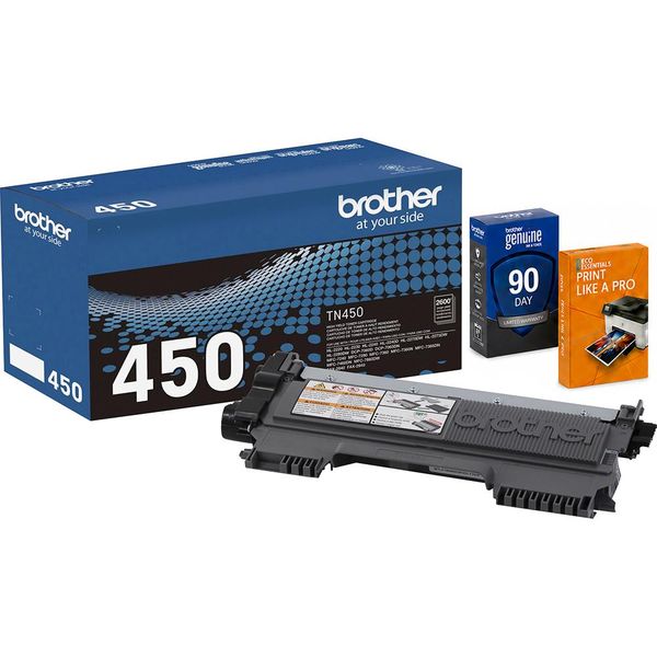 Brother Genuine TN450 High Yield Black Laser Toner Cartridge w/ Print Like a Pro Bundle