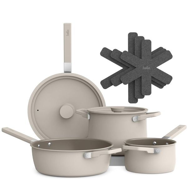 Bella 9 Piece Ceramic Nonstick Cookware Set, Oatmilk (35238-016A)