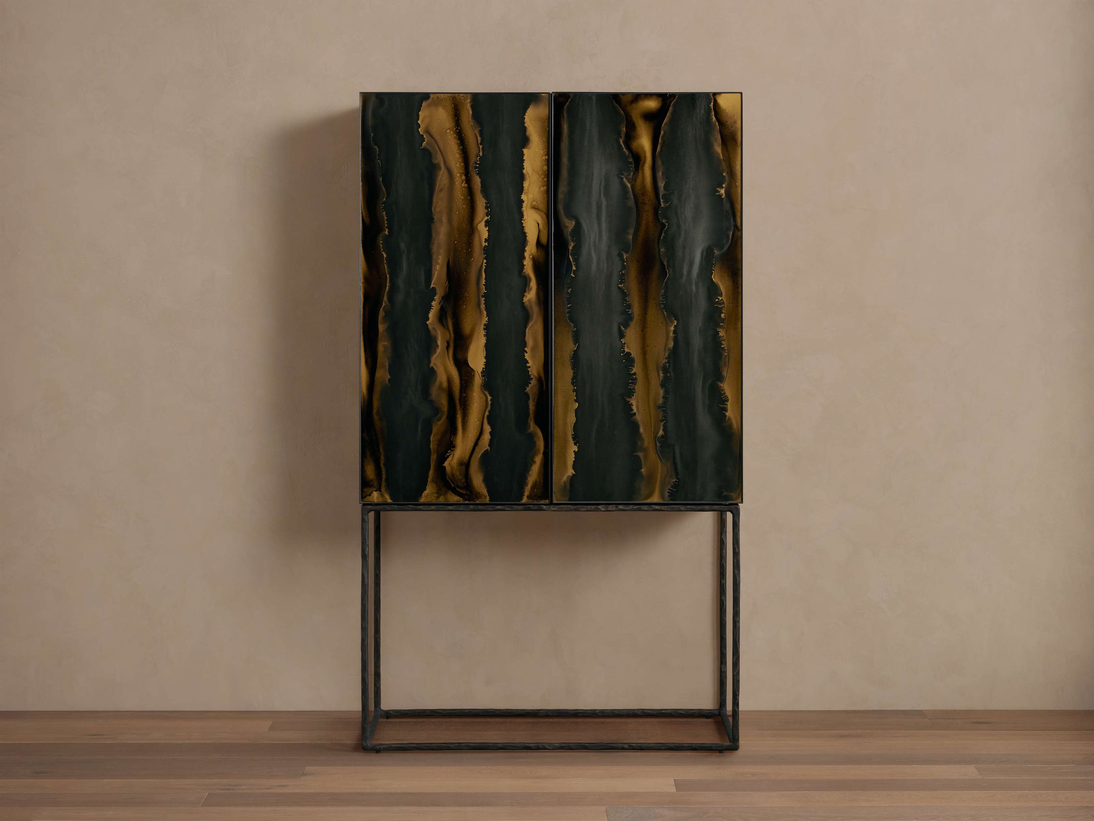 Mareta Teak Wood Bar Cabinet with Aluminum Base & Wine Storage