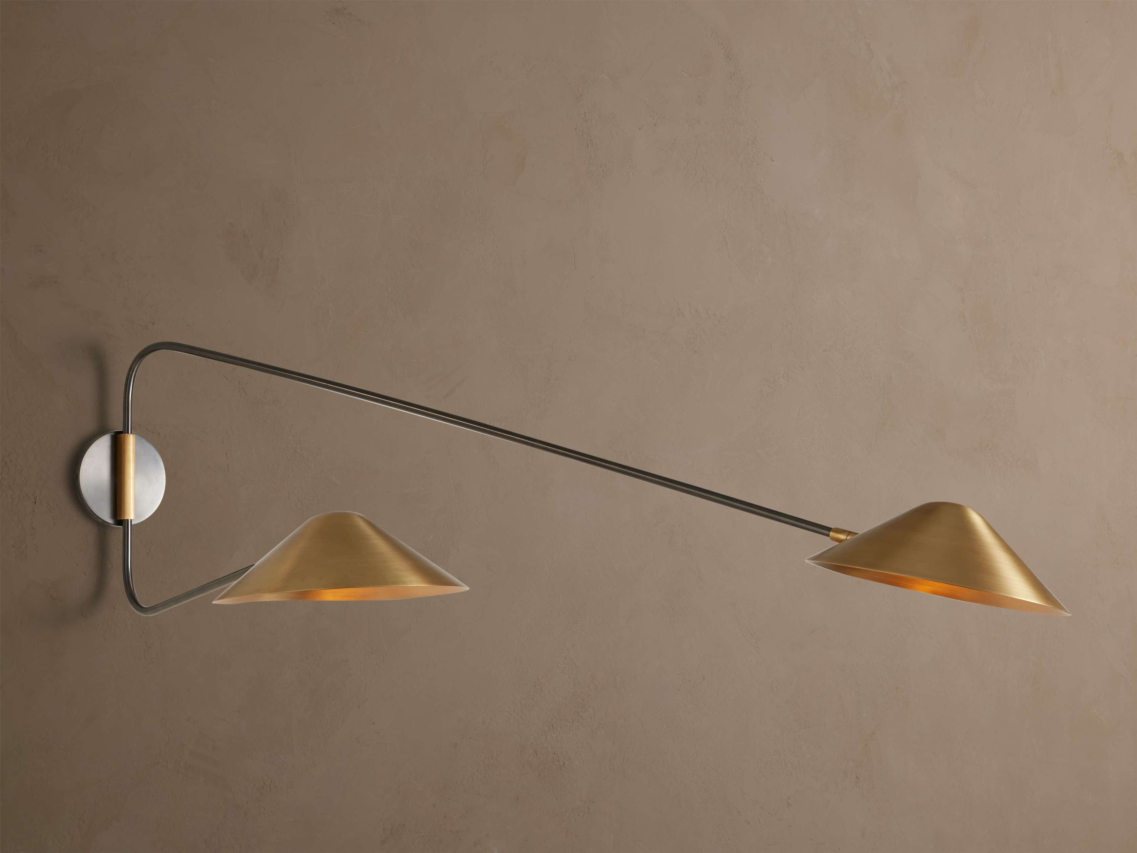 Simms Long Arm Double Sconce - Antique Polished Brass Wall Light