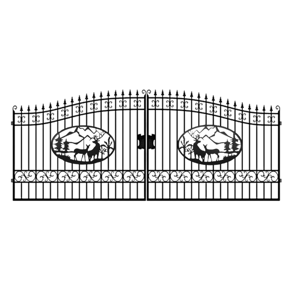 [AS-IS] 20ft Dual Swing Wrought Iron Gate - Deer Decor