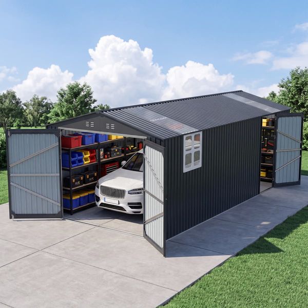 Steel Garden Shed with Window 2 Doors and 4 Vents for Car