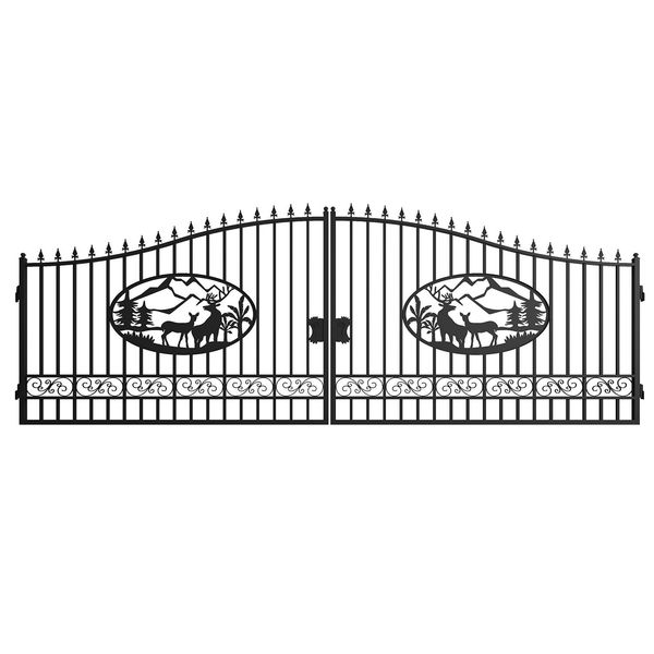 [AS-IS] 20x8 ft Steel Dual Swing Driveway Gate-Deer Style