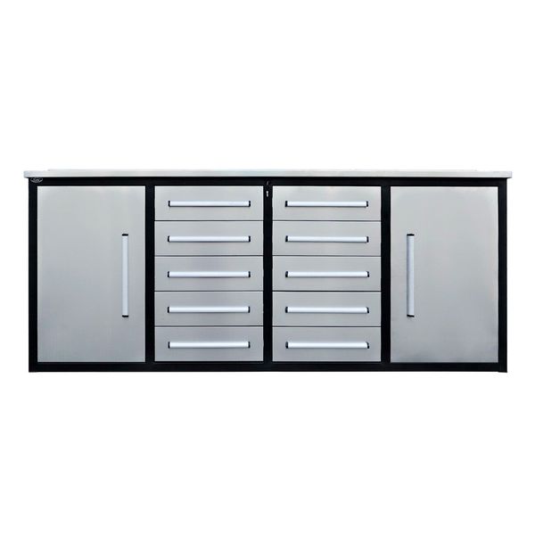 [AS-IS] 7ft Silver Heavy-Duty Workbench with 10 Drawers & 2 Cabinets