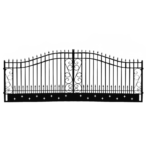 [AS-IS] 20ft Dual Swing Wrought Iron Gate, Star Design