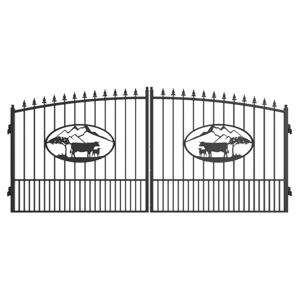 [AS-IS] 14ft Dual Swing Wrought Iron Gate, OX Pattern
