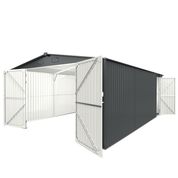 [CLEARANCE] 13'x20' Metal Garage Shed with Double Front Doors, Side Entry Door