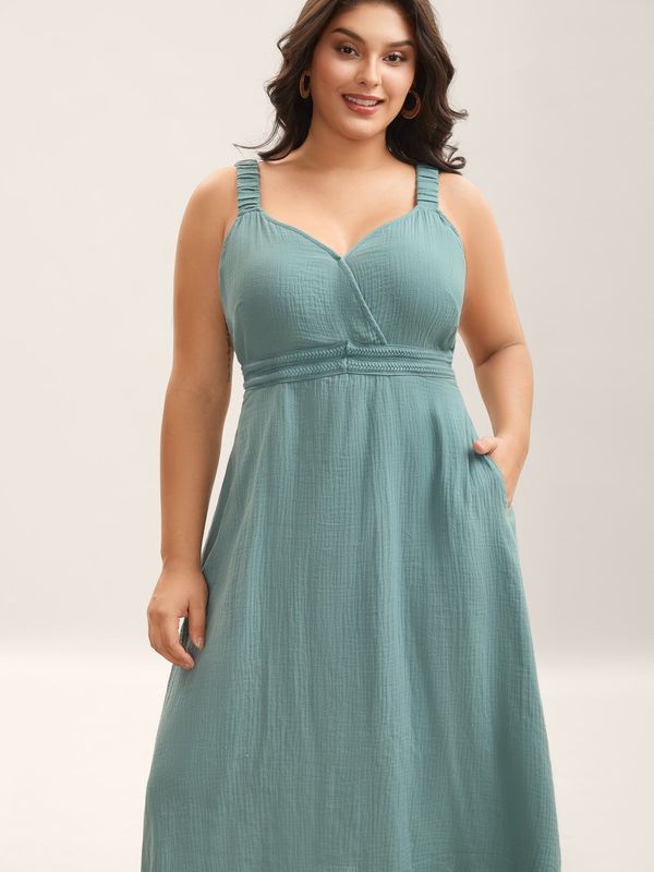 Cotton Textured Cinched-Waist A-Line Midi Dress