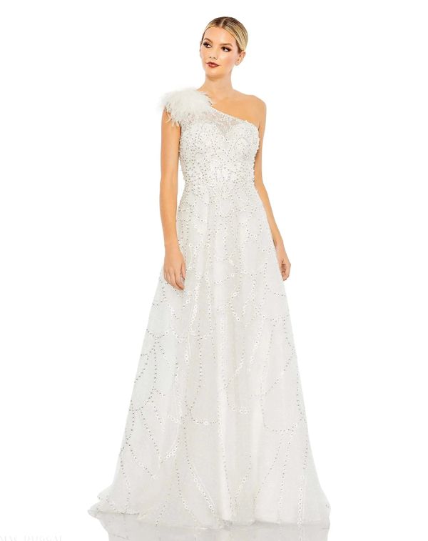 White Embellished One Shoulder A Line Gown - FINAL SALE