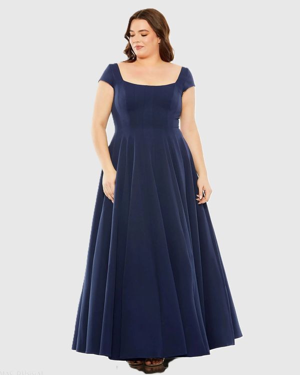 Navy Cap Sleeve Square Neck Ball Gown - FINAL SALE